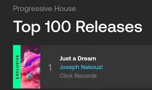 Beatport Progressive House Top 100 Releases: number 1, Just a Dream by Joseph Nakouzi on Click Records